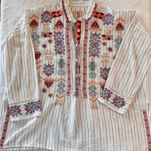 Johnny Was Pete & Greta Embroidered Clapton Button Down Tunic